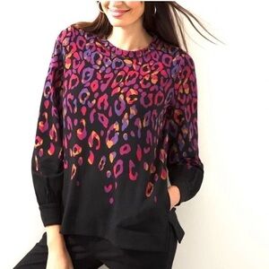 Chico’s Zenergy Sweatshirt Black Cheetah Print Size 3